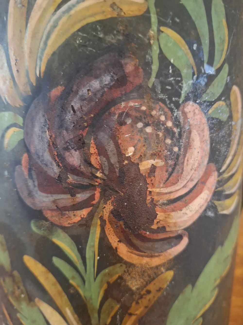 Vintage Hand-Painted Metal Watering Can - Green Floral Home Art